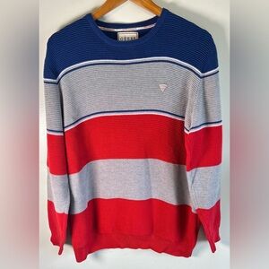 Guess Los Angeles Mens Crew Neck Sweater Textured Knit Color Block Stripes XL/L